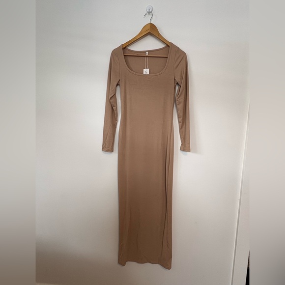 Comfy Tan Long Sleeve Dress - Picture 1 of 2